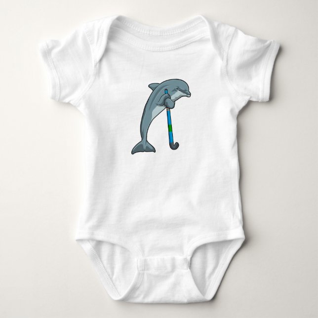 Dolphin im Hockey mit Hockeystick Baby Strampler (Vorderseite)