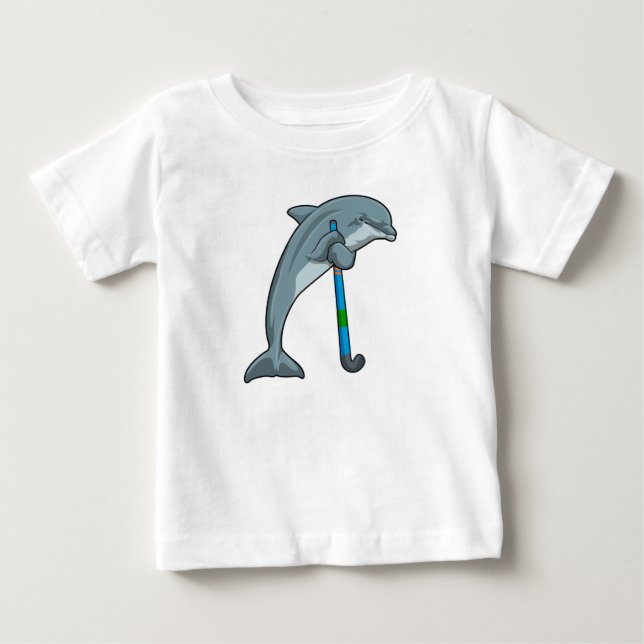 Dolphin im Hockey mit Hockeystick Baby T-shirt (Vorderseite)
