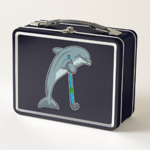 Dolphin im Hockey mit Hockeystick Metall Brotdose
