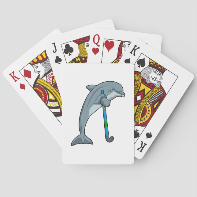 Dolphin im Hockey mit Hockeystick Spielkarten (Rückseite)