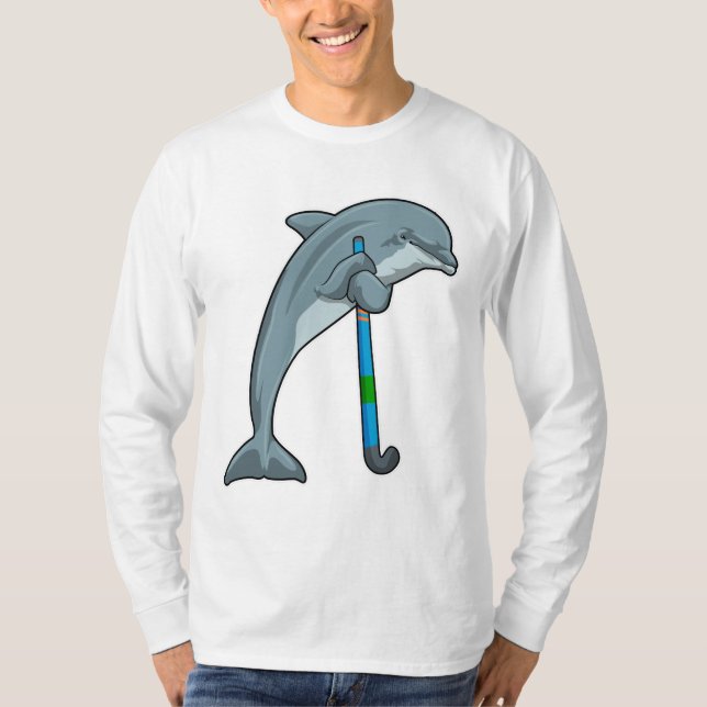Dolphin im Hockey mit Hockeystick T-Shirt (Vorderseite)