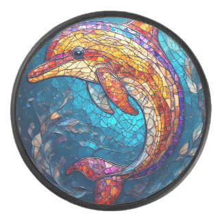 Dolphin im künstlerischen Stil aus verkettetem Gla Eishockey Puck