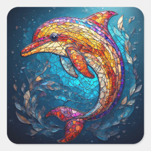Dolphin im künstlerischen Stil aus verkettetem Gla Quadratischer Aufkleber