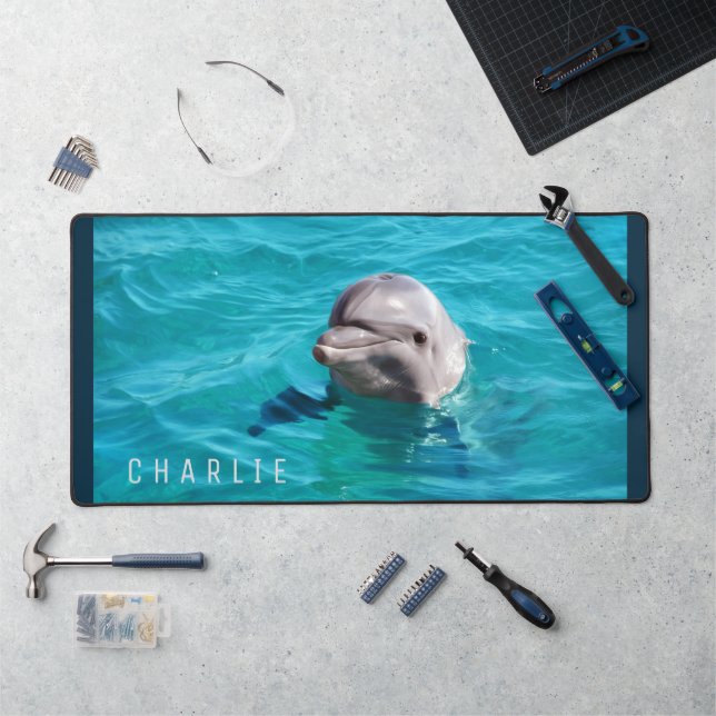 Dolphin in Blue Water Foto Schreibtischunterlage (Arbeitsplatz)