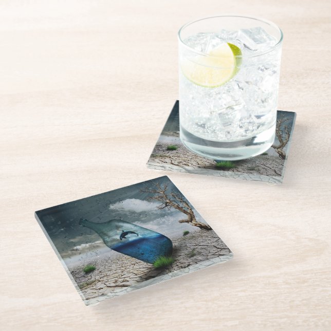 Dolphin in einer Flasche Glasuntersetzer (Schrägansicht)