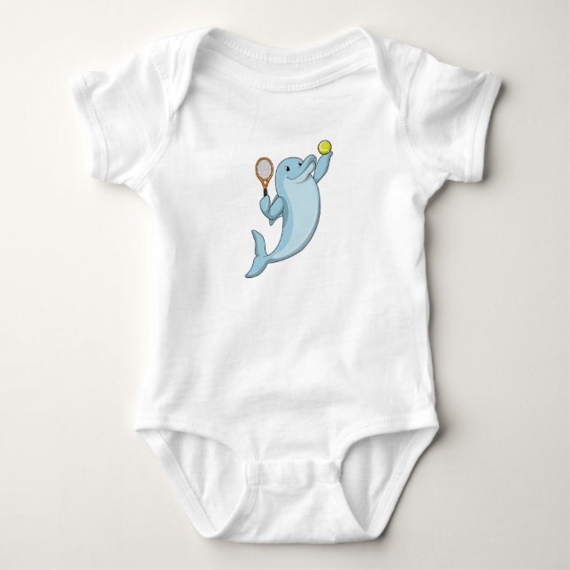 Dolphin in Tennis mit Tennisschläger Baby Strampler (Vorderseite)