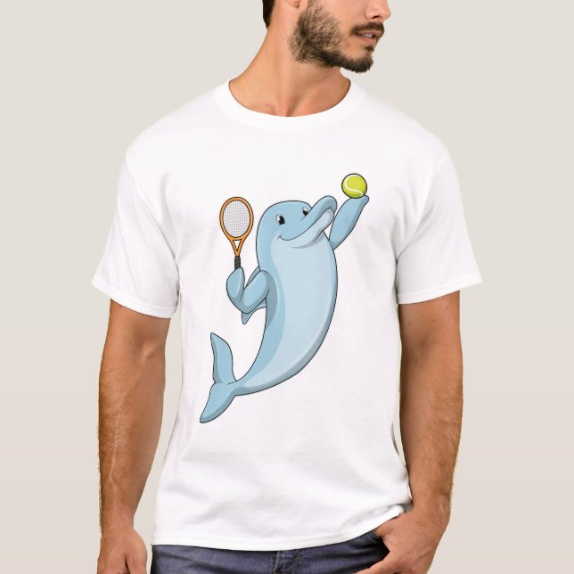 Dolphin in Tennis mit Tennisschläger T-Shirt (Vorderseite)