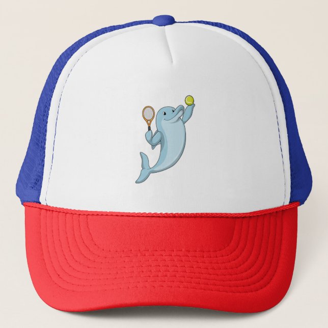 Dolphin in Tennis mit Tennisschläger Truckerkappe (Vorderseite)