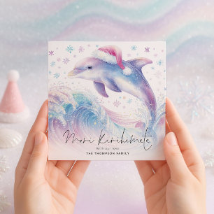 Dolphin in Weihnachtsmannmütze Meri Kirihimete Wei Feiertagskarte