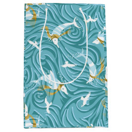 Dolphin Joy Tropical Nautical Christmas/Aqua, Gold Mittlere Geschenktüte