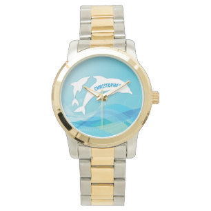 Dolphin Leaping im Ozean Personalisiert Armbanduhr