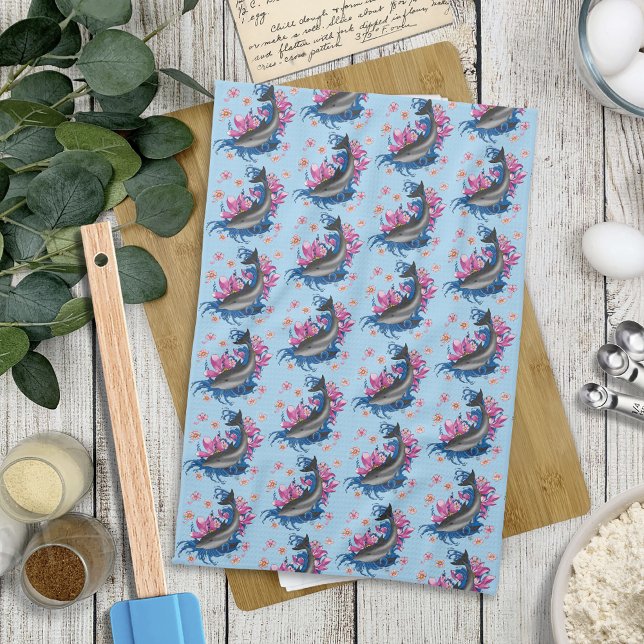 Dolphin Lotus Blume Kirschblüten Geschirrtuch (Von Creator hochgeladen)