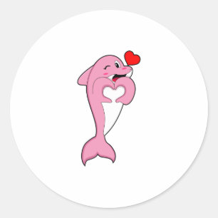 Dolphin Love Heart Runder Aufkleber
