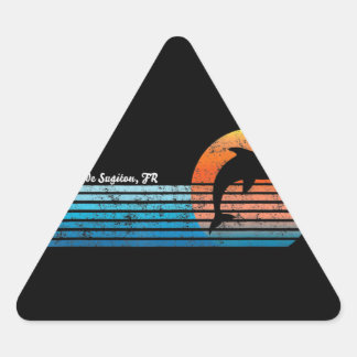 Dolphin Lover Geschenk | 80er Delphin - Sonnenunte Dreieckiger Aufkleber