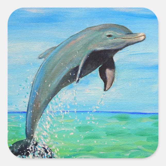 Dolphin-Malerei Quadratischer Aufkleber (Vorderseite)