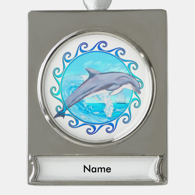 Dolphin Maori Sun Banner-Ornament Silber (Vorderseite)