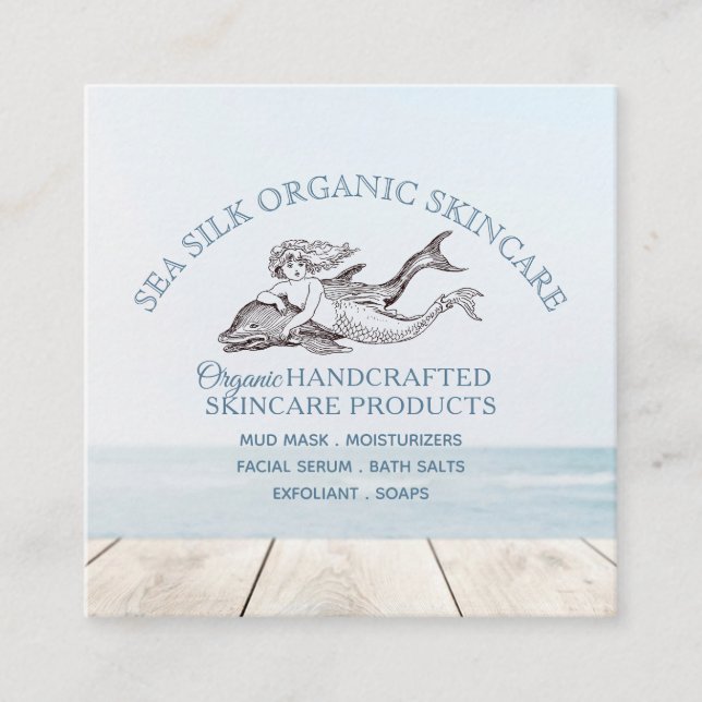 Dolphin Mermaid Logo Handgefertigt Bio Pflege Quadratische Visitenkarte (Vorderseite)