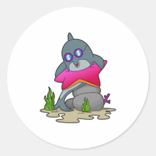 Dolphin mit Brille Runder Aufkleber