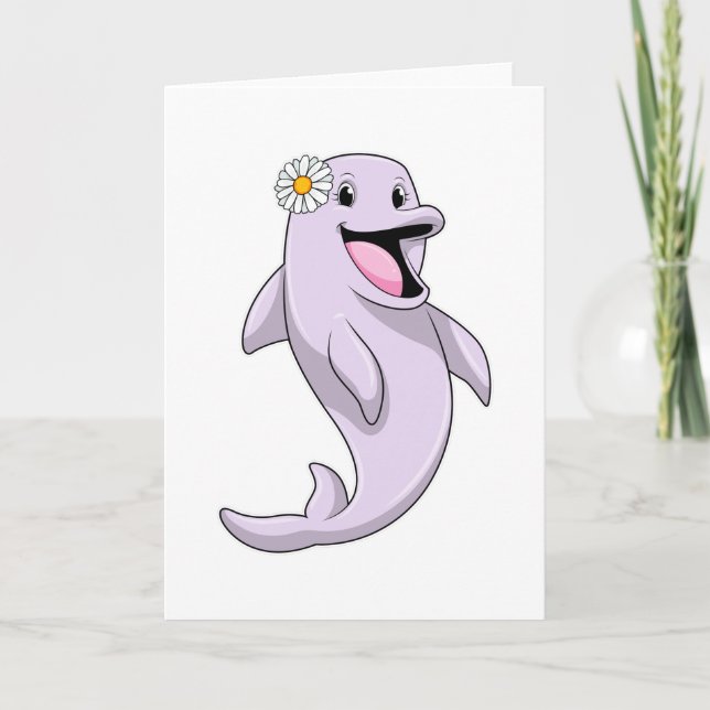Dolphin mit Daisy-Blume Karte (Vorderseite)