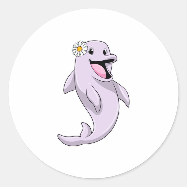 Dolphin mit Daisy-Blume Runder Aufkleber (Vorderseite)