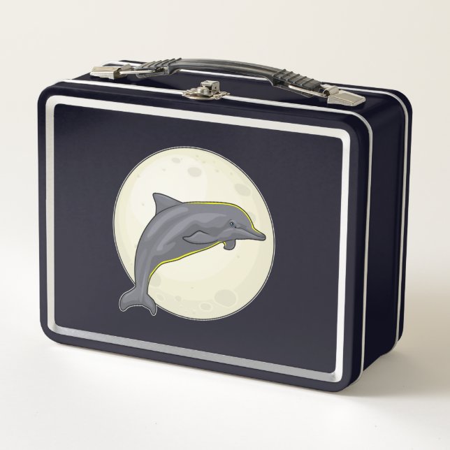 Dolphin mit dem Mond Metall Brotdose (Vorderseite)