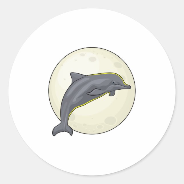 Dolphin mit dem Mond Runder Aufkleber (Vorderseite)