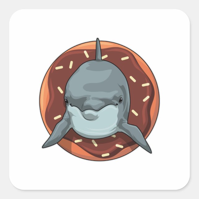 Dolphin mit Donut Quadratischer Aufkleber (Vorderseite)