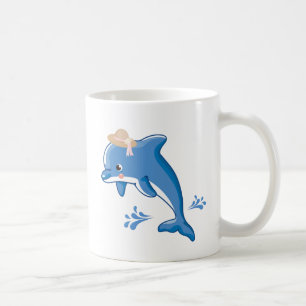 Dolphin mit einem Strohhut mit stilisiertem Wasser Kaffeetasse