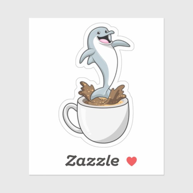Dolphin mit Kaffee-Cup Aufkleber (Blatt)