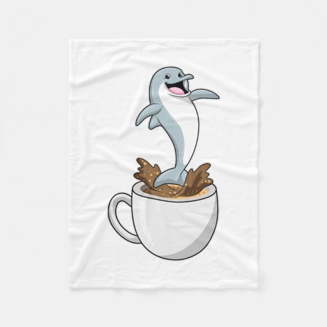 Dolphin mit Kaffee-Cup Fleecedecke (Vorderseite)