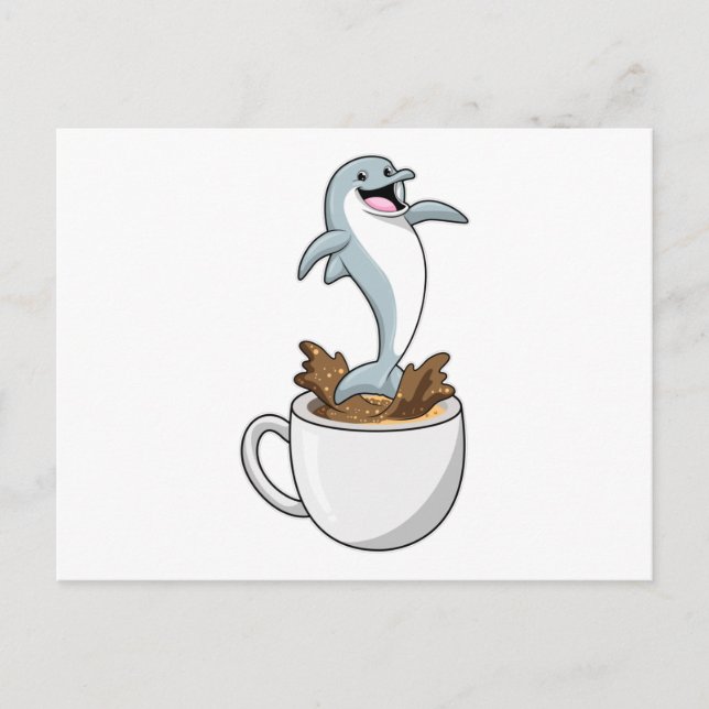 Dolphin mit Kaffee-Cup Postkarte (Vorderseite)