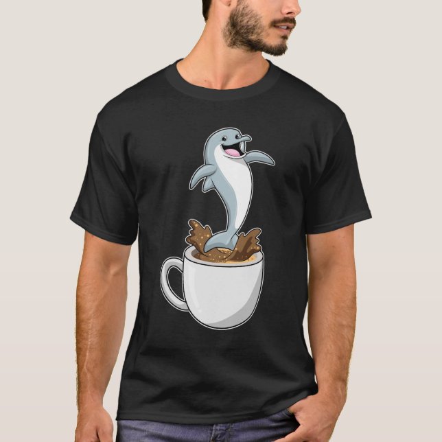Dolphin mit Kaffee-Cup T-Shirt (Vorderseite)