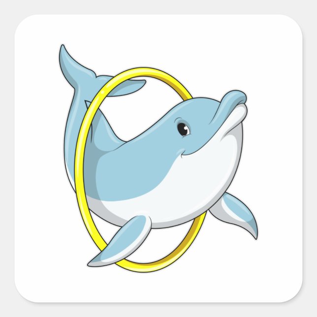 Dolphin mit Ring Quadratischer Aufkleber (Vorderseite)