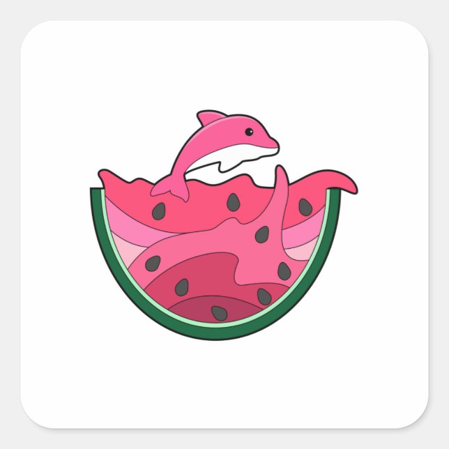 Dolphin mit Watermelon Quadratischer Aufkleber (Vorderseite)