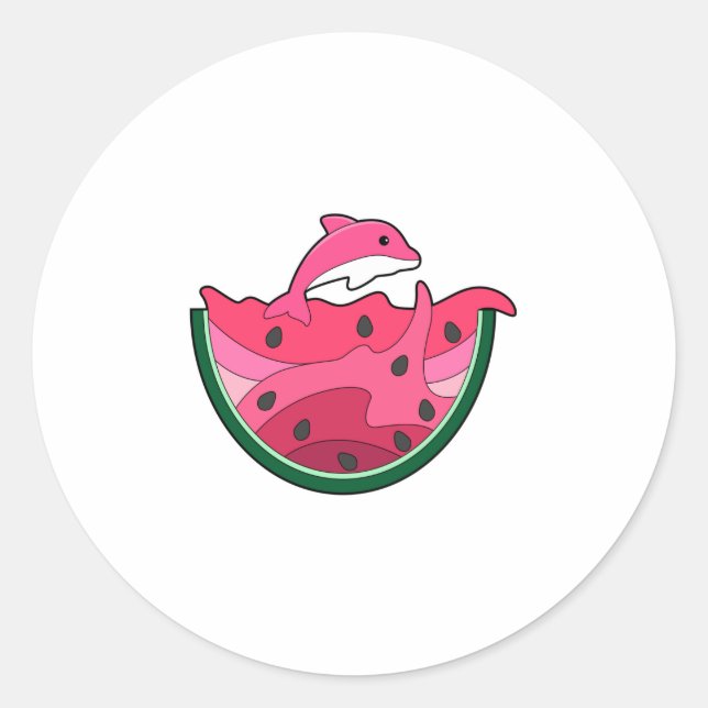 Dolphin mit Watermelon Runder Aufkleber (Vorderseite)
