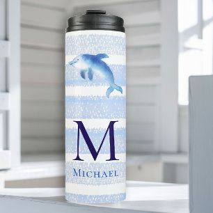 Dolphin Monogram Stripes Beach Wasserfarbe Thermosbecher