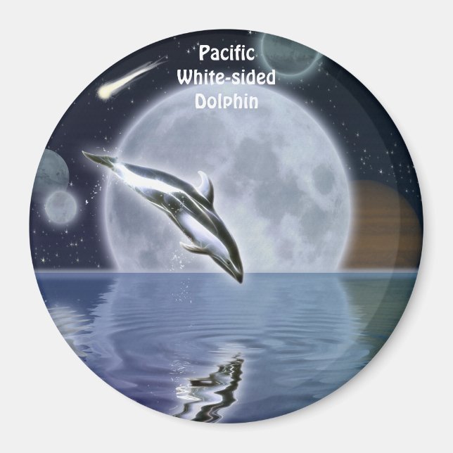 DOLPHIN, MOON & PLANETS Fantasy Art Magnet (Vorne)