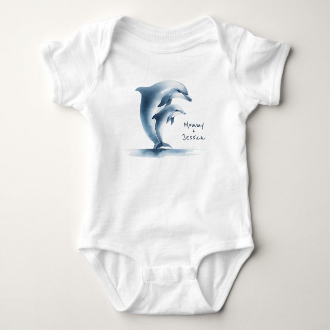 Dolphin Mother Baby Blue Water Personalisierte Baby Strampler (Vorderseite)