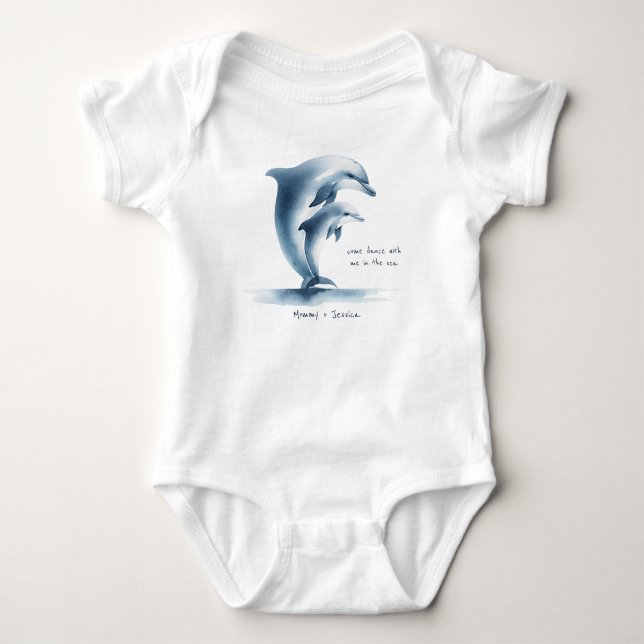 Dolphin Mother Baby Blue Water Personalisierte Baby Strampler (Vorderseite)