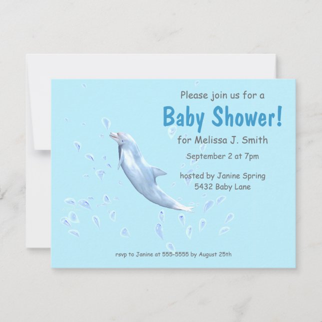 Dolphin on Light Blue - Baby Dusche Einladung (Vorderseite)