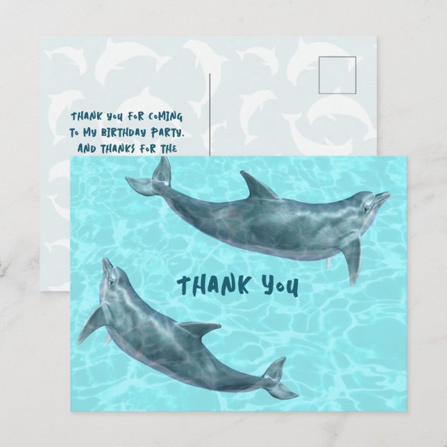 Dolphin Party Danke von der Kinderpostkarte Postkarte (Vorne/Hinten)