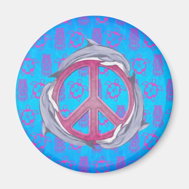 Dolphin Peace Pink Magnet (Vorne)