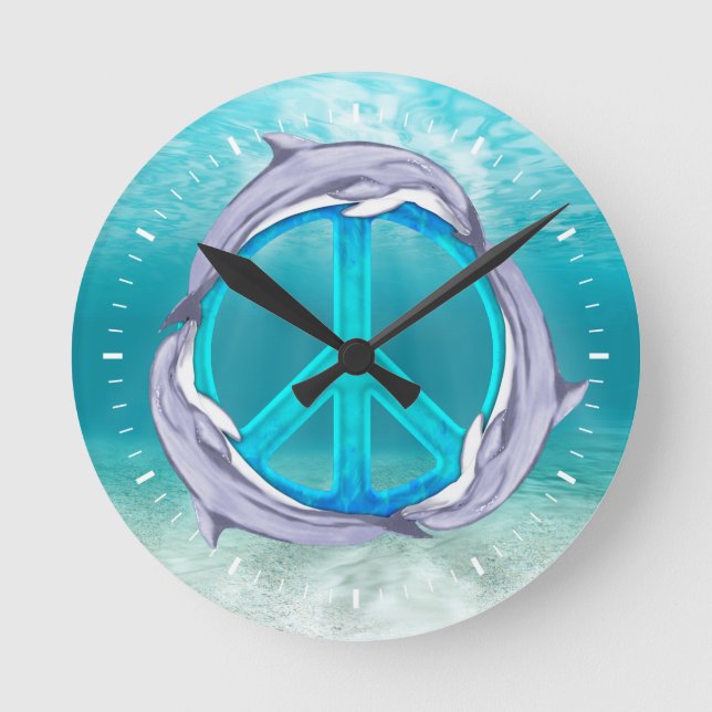 Dolphin Peace Runde Wanduhr (Vorderseite)