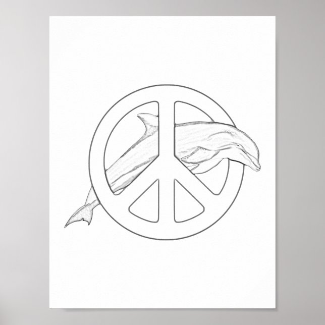 Dolphin Peace Sign Erwachsenenfarbenplakat Poster (Vorne)