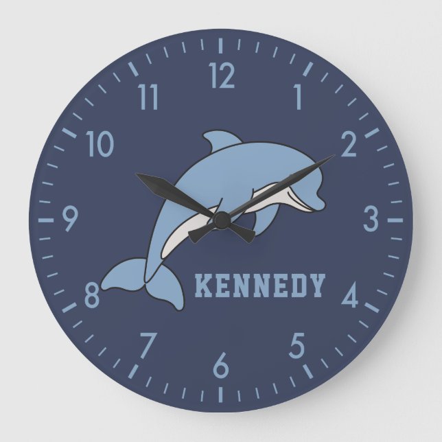 Dolphin Personalisierter Individuelle Name zurück  Große Wanduhr (Vorderseite)