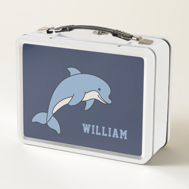 Dolphin Personalisierter Individuelle Name zurück  Metall Brotdose (Rückseite)