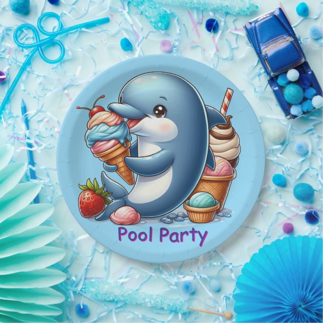 Dolphin Pool Party Pappteller (Party)