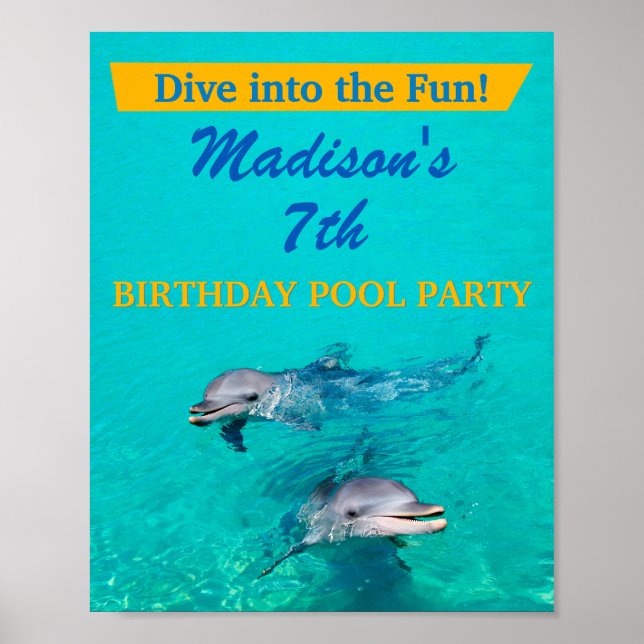 Dolphin Pool Party Welcome Sign - Birthday Decor Poster (Vorne)