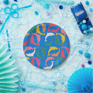 Dolphin Print Blue Pappteller