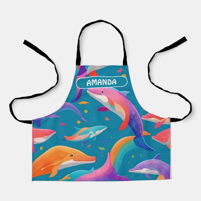 Dolphin Rainbow Personalisiertes Muster Schürze (Vorderseite)